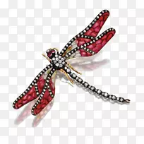 亲吻珠宝胸针艺术新品玻璃釉质水晶蜻蜓