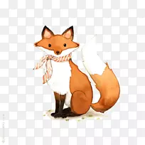 狐狸画版画水彩画插图-先生。福克斯水彩画
