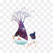 水彩画创意作品设计师插图-梦想树