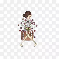 莫妮卡绘画创意插图-拿着花束