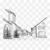 素描手绘房屋