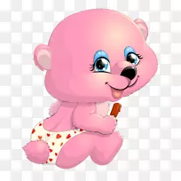 熊卡通插图-婴儿粉红色
