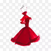 纽约时装周服装时装插画礼服-红色连衣裙