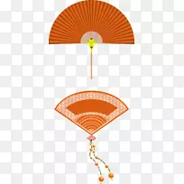 纸手扇新年橙色扇子装饰图案
