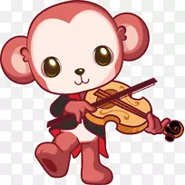 卡通小提琴-钢琴上的小猴子