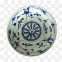 板式陶瓷蓝白色陶器钴蓝球明蓝白莲花帽