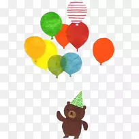 气球棕色插图-戴着一顶戴着深棕色熊气球的绿色帽子。