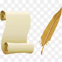 纸笔，湖蕨，蒙台梭利学院羊皮纸，纸莎草，羽毛和白色