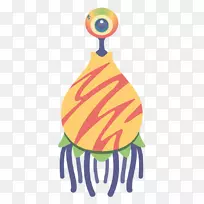 脊椎动物黄色插图.卡通吸引眼球的外星人