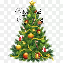 圣诞老人圣诞树装饰剪贴画五颜六色的圣诞树