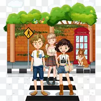 免版税插画手绘横过马路的人