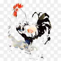 鸡公鸡水彩画-公鸡