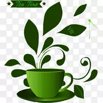 咖啡杯花盆咖啡厅植物茎夹艺术-绿茶