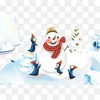 圣诞节雪人图-大约四只小企鹅雪人