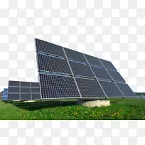 太阳能光伏发电太阳能电池板太阳能发电草上的光伏板