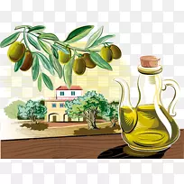 橄榄油地中海美食插图-黄色新鲜橄榄油