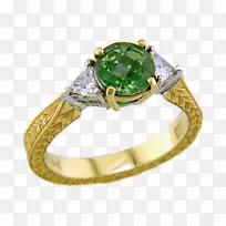 翡翠戒指特萨罗特钻石石榴石-祖母绿金戒指