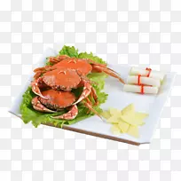 螃蟹吃食物蛋挞西瓜生菜蟹排