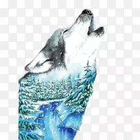 水彩画画布海报艺术-雪人狼