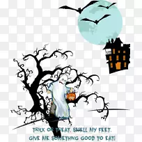 鬼怪城堡万圣节鬼派对插图-蝙蝠和鬼