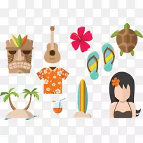夏威夷海滩图标-夏威夷海滩度假元素