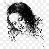 莱昂纳多·达·芬奇·拉贝尔·费伦尼克斯的一位妇女的头像，图中是一个穿着红色粉笔的男人的头像，勒达和天鹅女神的脸。