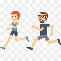 运动跑步图标-男女慢跑健美操