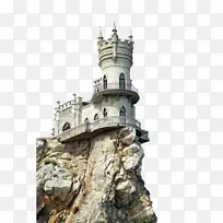 燕窝Yalta Alupka Neuschwanstein城堡Hohenzallern城堡-悬崖上的白色城堡
