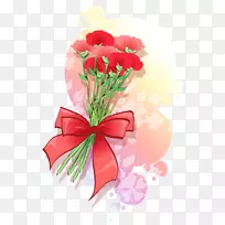 康乃馨花-一束鲜花和蝴蝶结