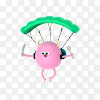 动画插图-绿色降落伞粉红色圆圈彩绘娃娃身体