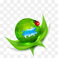 彩色关键绿色插图-创意瓢虫和地球绿色背景材料