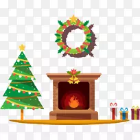 圣诞树圣诞点缀壁炉卡通圣诞礼物炉