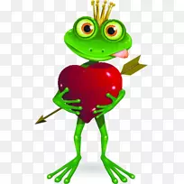 青蛙王子-免费插图-卡通青蛙抱着心