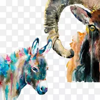 艺术水彩画毛驴油画.毛驴山羊材料图