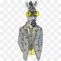 马时尚插画斑马-戴眼镜斑马