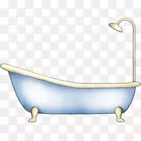 浴缸卡通画-蓝色卡通浴缸