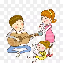 免费插画-唱歌的父母