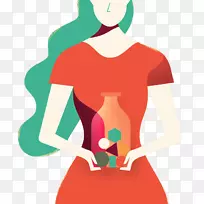 视觉艺术插画数码插图-平红色连衣裙女神