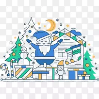 圣诞老人糖果手杖圣诞插图-蓝色圣诞老人