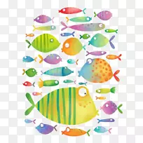 插画鱼画插图-可爱的卡通鱼