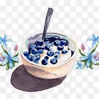 丰盛早餐椒盐卷饼水彩画插图手绘旧酸奶