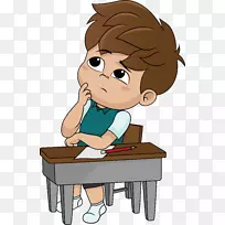免费的思想插画-一个思考的小男孩