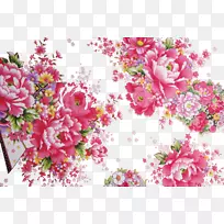 牡丹纺织白芍墙纸-陈年牡丹织物
