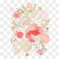 水彩画花卉设计粉红色水彩画