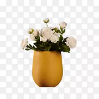 玫瑰花花瓶设计.白玫瑰黄色花瓶