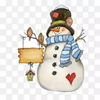 圣诞老人圣诞节雪人贺卡夹艺术雪人鸟站在手臂上