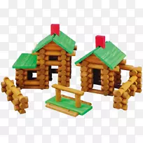 林肯原木，木料建筑，玩具积木堆木屋