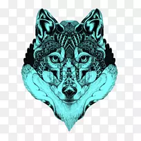 灰狼曼陀罗纹身画插图-蓝狼