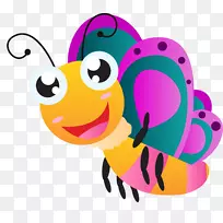 蝴蝶卡通画夹艺术-彩色笑脸蜜蜂