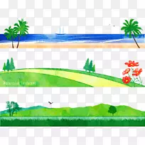 山水水彩画自然-岛
